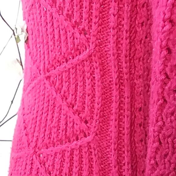 SO Sweater Hot Pink Metallic Thread Scoop Neck Tunic Hi Low Split Hem Y2… - Picture 12 of 15